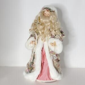 Old World Santa with pink paisley coat 17" tall christmas tree topper